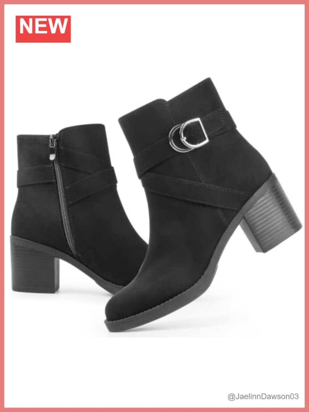 Chunky Heel Ankle Boots Zip Faux Suede PU Booties Women